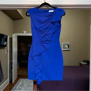 Calvin Klein blue asymmetrical ruffle dress